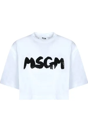 Msgm Tops, Dames, Wit, S, Katoen, Zwart Logo Katoenen T-shirt