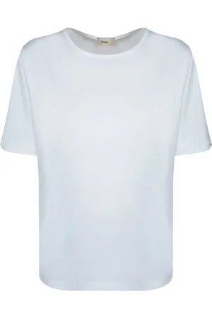HERNO Tops, Dames, Wit, XL, Katoen, Wit Jersey T-shirt, Ronde Hals, Korte Mouwen