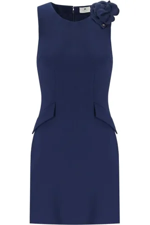 Elisabetta Franchi Kleedjes, Dames, Blauw, S, Blauwe Sheath Jurk met Broche