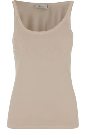 BLUMARINE Tops, Dames, , S, Katoen, Logo Jersey Top Mouwloos