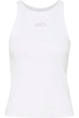 Gestuz Tops, Dames, Wit, XS, Katoen, Rhinestone Logo Tank Top