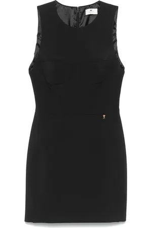 Elisabetta Franchi Kleedjes, Dames, Zwart, XS, Zwarte Jurk met Ronde Hals en Dartdetails