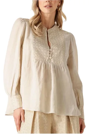 Greek Archaic Kori Blouses & Shirts, Dames, , XS, Linnen, Linnen Blouse met Elegante Charme