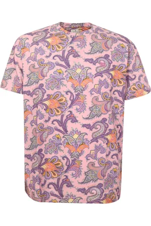 Etro Tops, Heren, Roze, L, Katoen, Roze Paisley Foliage Print T-shirt