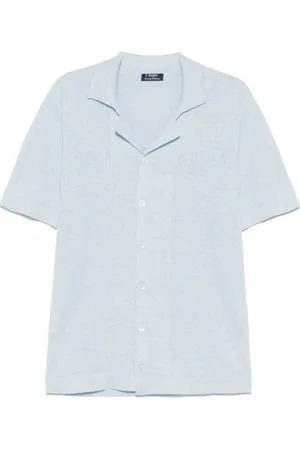 BARBA Truien, Heren, Blauw, XL, Lichtblauwe Trui met Korte Mouwen