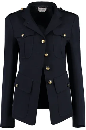 Alexander McQueen Jassen, Dames, Blauw, M, Katoen, Wol Katoen Jas Vier Zakken