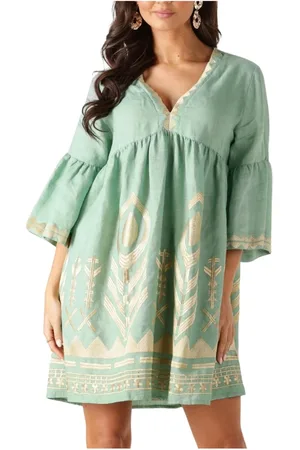 Greek Archaic Kori Kleedjes, Dames, Groen, S, Linnen, Groene Mini Jurk voor Zomerse Dagen