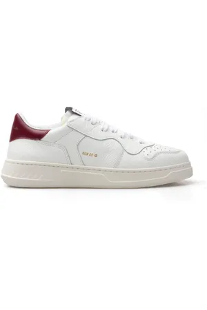 RUN OF Schoenen, Dames, Wit, 38 EU, Leer, Witte leren sneakers met wijnrode details