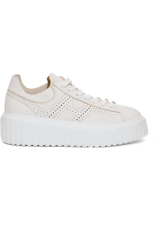Hogan Schoenen, Dames, Wit, 36 1/2 EU, Leer, Strepen Gehamerd Geperforeerde Leren Sneakers