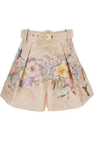 ZIMMERMANN Korte broeken, Dames, Veelkleurig, M, Katoen, Beige Illuminate Tuck Shorts