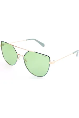 Polaroid Accessoires, Dames, Geel, ONE Size, Gouden Metalen Groene Lens Zonnebril
