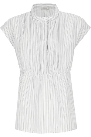 PESERICO SIGN Blouses & Shirts, Dames, Wit, 2Xs, Katoen, Gestreepte katoenen blouse met heldere details