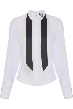 Elisabetta Franchi Blouses & Shirts, Dames, Wit, S, Katoen, Witte Katoenen Poplin Shirt met Logo