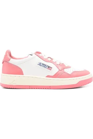 Autry Schoenen, Dames, Roze, 37 EU, Leer, Lace-up sneakers met geperforeerde neus