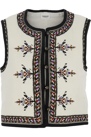Isabel Marant Jassen, Dames, Wit, S, Katoen, Wit Geometrisch Geborduurd Gilet