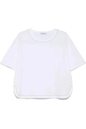LE TRICOT PERUGIA Tops, Dames, Wit, M, Katoen, Wit kralen T-shirt met korte mouwen