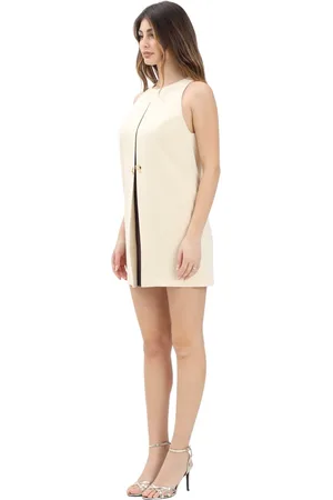 Elisabetta Franchi Kleedjes, Dames, , M, Polyester, Gele Korte Jurk met Contrastpaneel