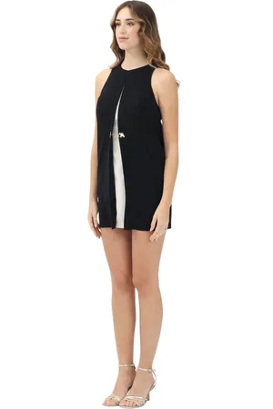 Elisabetta Franchi Kleedjes, Dames, Zwart, 2Xl, Zwarte Mouwloze Jurk met Contrastpaneel