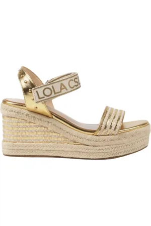 Lola Casademunt Schoenen, Dames, Geel, 41 EU, Metallic sleehakken van natuurlijke vezels