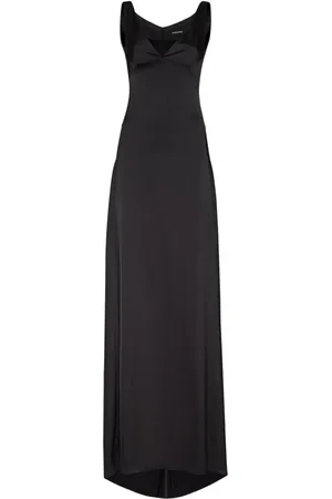 Dsquared2 Kleedjes, Dames, Zwart, S, Satijn, Zwarte Satijnen Afwerkingsjurk