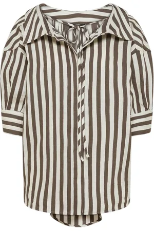 SEVENTY BY SERGIO TEGON Blouses & Shirts, Dames, Bruin, S, Katoen, Bruin Gestreept Overhemd Crincle Stijl