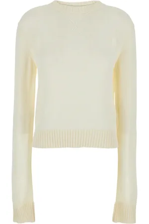 Jil Sander Truien, Dames, Wit, L, Katoen, Witte Crewneck Sweater met Logo Borduursel