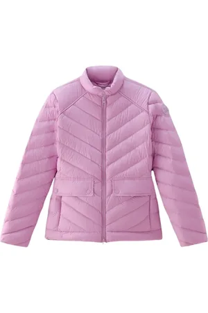Woolrich Jassen, Dames, Paars, L, Chevron Gewatteerde Korte Jas