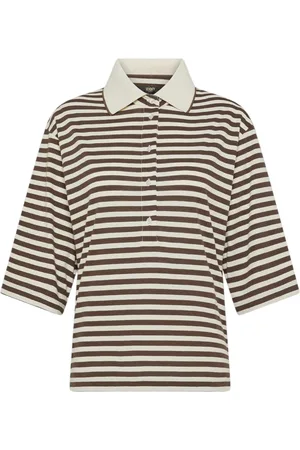 SEVENTY BY SERGIO TEGON Tops, Dames, Bruin, XL, Katoen, Bruin Gestreept Katoenen T-shirt Polo