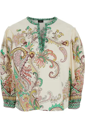 Etro Blouses & Shirts, Dames, Veelkleurig, XS, Katoen, Bloemenprint V-hals Blouse Katoen