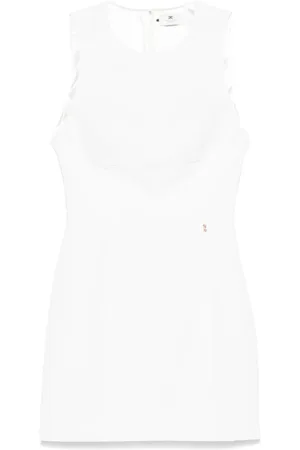 Elisabetta Franchi Kleedjes, Dames, Wit, L, Witte Jurk met Ronde Hals en Dartdetails