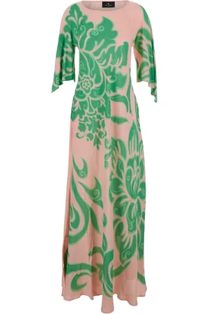Etro Kleedjes, Dames, Veelkleurig, S, Bloemenprint Lange Jurk Vrouw