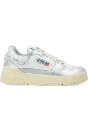 Autry Schoenen, Dames, Grijs, 38 EU, Leer, Zilveren Sneakers met Chunky Rubberen Zool