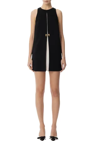 Elisabetta Franchi Kleedjes, Dames, Zwart, L, Polyester, Tweekleurige Crepe Sack Jurk met Manchetknopen