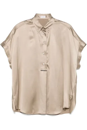 Brunello Cucinelli Blouses & Shirts, Dames, , M, Zijden Champagne Shirt Elegante Stijl