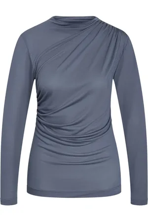 Bruuns Bazaar Tops, Dames, Blauw, L, Vintage Indigo Gedrapeerde Blouse