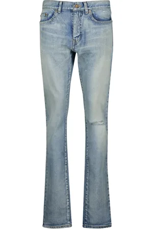 Saint Laurent Jeans, Dames, Blauw, W27, Katoen, Skinny Jeans Blauw Gewassen Katoen