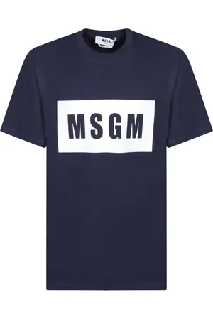 Msgm Tops, Heren, Blauw, S, Katoen, Blauw Logo Print Korte Mouw Tee