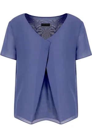 Emporio Armani Blouses & Shirts, Dames, Blauw, XS, Georgette V-hals Blouse Korte Mouwen