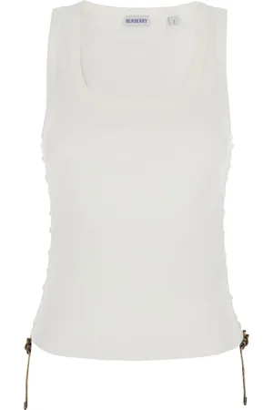 Burberry Tops, Dames, Wit, S, Katoen, Witte mouwloze top met gerimpelde details