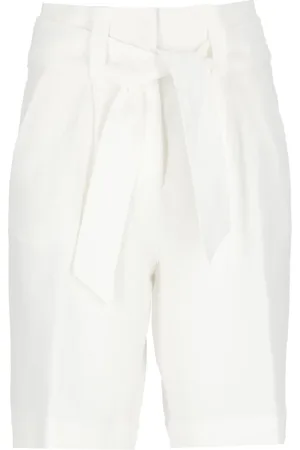 PESERICO SIGN Korte broeken, Dames, Wit, 2Xs, Linnen, Witte Linnen Bermuda Shorts met Riem