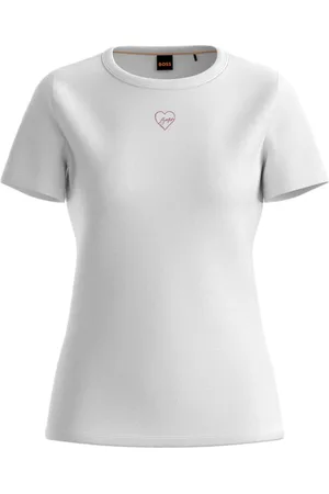 HUGO BOSS Tops, Dames, Wit, S, Geborduurd Logo T-shirt Wit