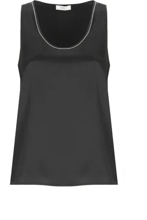 PESERICO SIGN Tops, Dames, Zwart, S, Zwarte Zijden Top met Ronde Hals