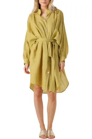 Greek Archaic Kori Kleedjes, Dames, Groen, M, Linnen, Groene Midi Jurk Charme