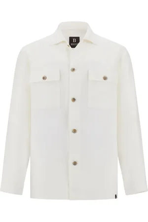 Boggi Milano Jassen, Heren, Wit, L, Linnen, Linnen Camp Overshirt