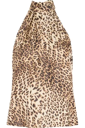 Gestuz Tops, Dames, Bruin, S, Polyester, Leopard Print Halterneck Top
