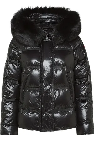 Peuterey Jassen, Dames, Zwart, M, Nylon, Zwarte Arctische Bontkraag Donsjas