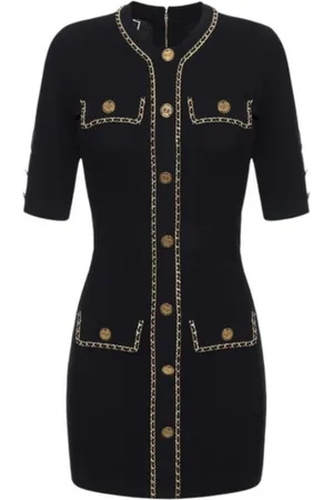 Elisabetta Franchi Kleedjes, Dames, Zwart, S, Mini-jurk met honingraatsteek en metalen knopen
