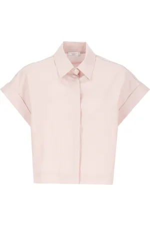 PESERICO SIGN Blouses & Shirts, Dames, Roze, S, Katoen, Roze Katoenen Blouse met Kraag