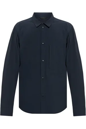 Woolrich Overhemden, Heren, Blauw, M, Polyester, Shirt met ritssluiting zak