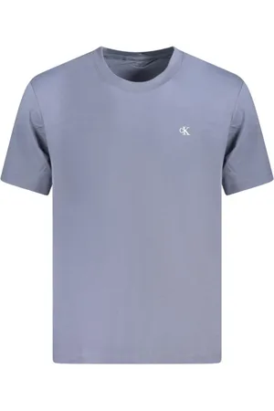 Calvin Klein Tops, Heren, Blauw, 2Xl, Katoen, Blauw Crew Neck T-shirt met Borduursel
